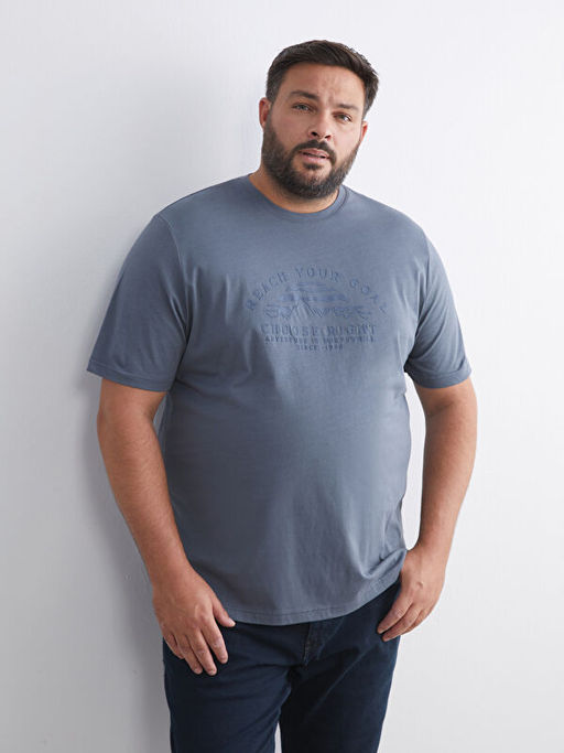 Bisiklet Yaka Bask?l? Erkek Ti??rt