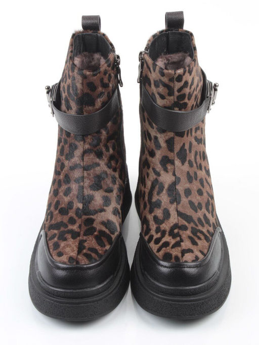 04-HSM705 BLACK/LEOPARD Ботинки зимние женские (натуральная кожа, натуральный мех)