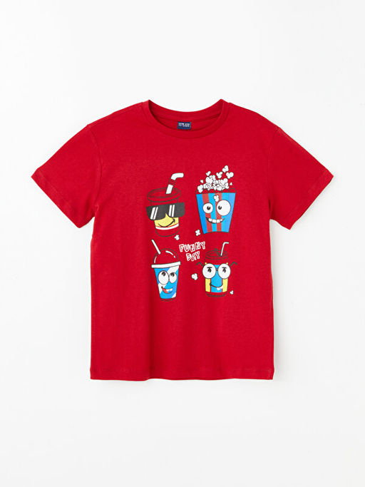 Bisiklet Yaka Bask?l? K?sa Kollu Erkek ?ocuk Ti??rt