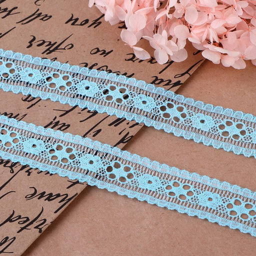 Кружево капроновое, 22 мм, 10±1 м, цвет голубой