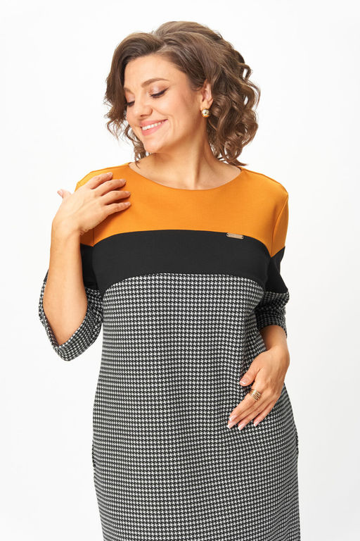 Платье Michel Chic 2188 гусиная лапка, горчица  фото 6