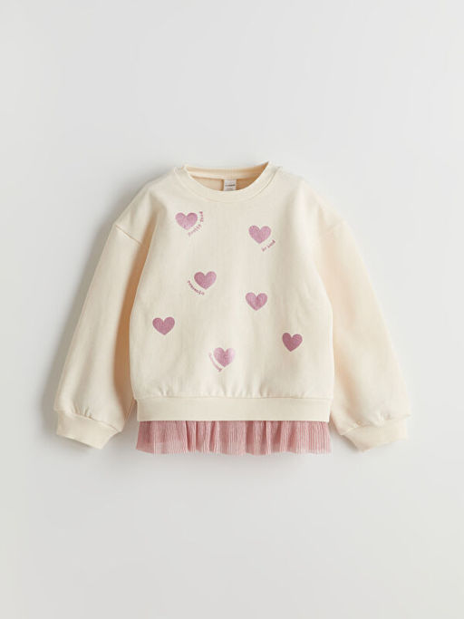 Bask?l? Kal?n K?z ?ocuk Sweatshirt ve Tayt 2li