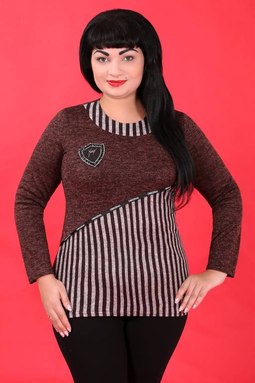 Туника трикотажная коричневая больших размеров