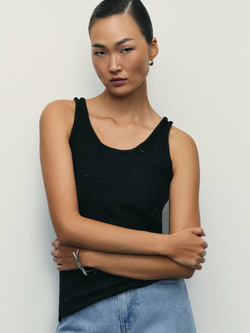 Вязаный топ из хлопка с пайетками / Zarina  фото 14