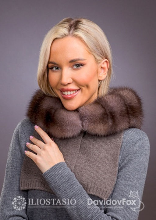 Капор кашемир коричневый соболь лавендер