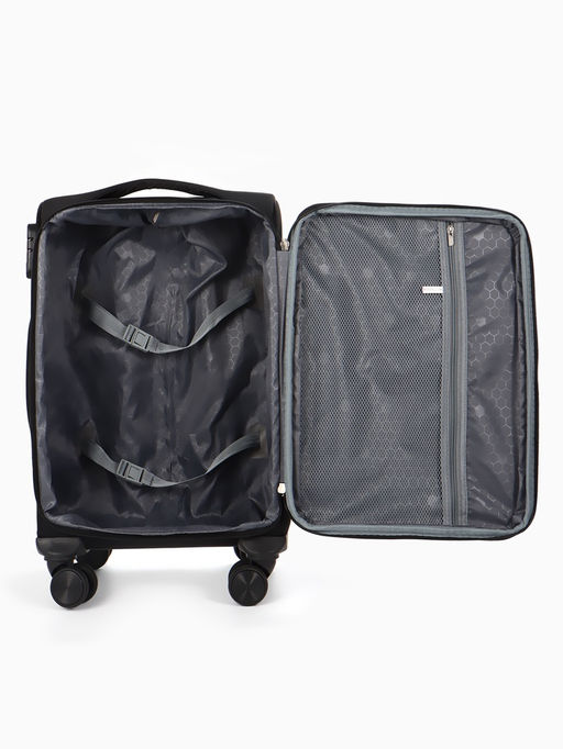 Чемодан 20",Текст,36*25*58,отд на молнии,1 нар/карм, увелич,код замок,4 колеса, черный