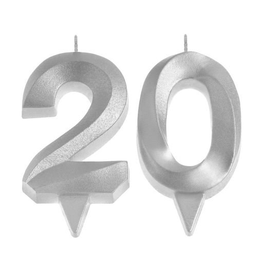 Свеча в торт юбилейная Грань (набор 2 в 1), цифра 20, серебряный металлик, 6,5 см - Страна карнавалия фото 3