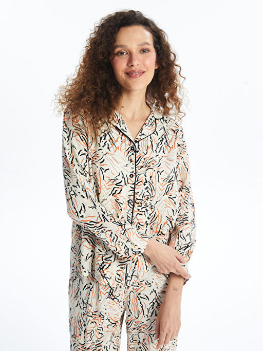 G?mlek Yaka Desenli Kad?n Pijama Tak?m?