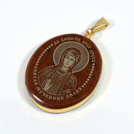 Кулон из обсидиана овал с окантовкой " Св.Лилия " 20*30мм.