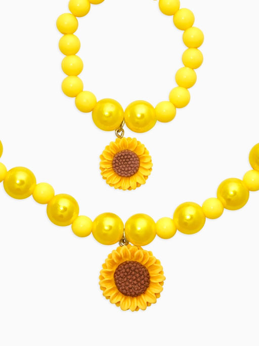 Набор детский "Выбражулька" 3 пред-а: бусы, браслет, кольцо б-р, подсолнух, желтый