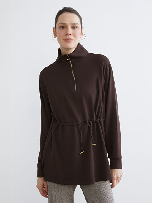 Dik Yaka Oversize Kad?n Sweatshirt Tunik