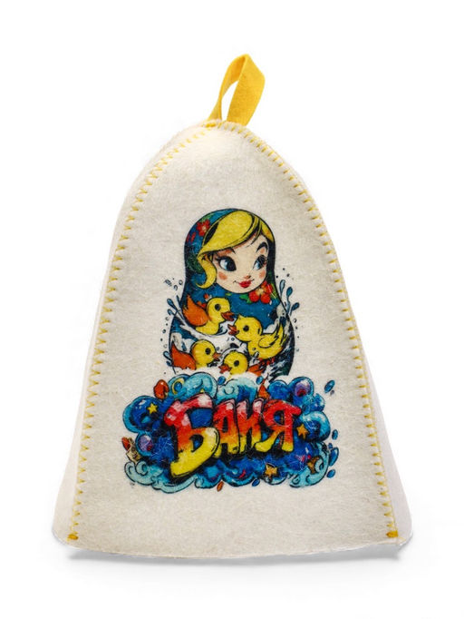 Шапка для бани и сауны Матрёшка с уточками, полиэфир, шерсть, белая - Simaland фото 3