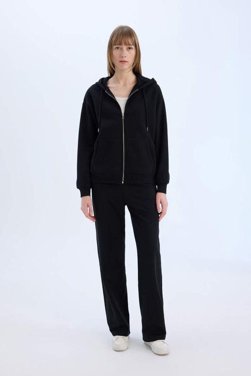 Okula Donus Relax Fit Kapusonlu Kal?n Basic Duz Cepli Fermuarl? Sweatshirt - Defacto фото 3