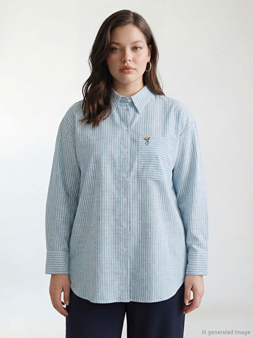 ?izgili Oversize Poplin Kad?n G?mlek Tunik