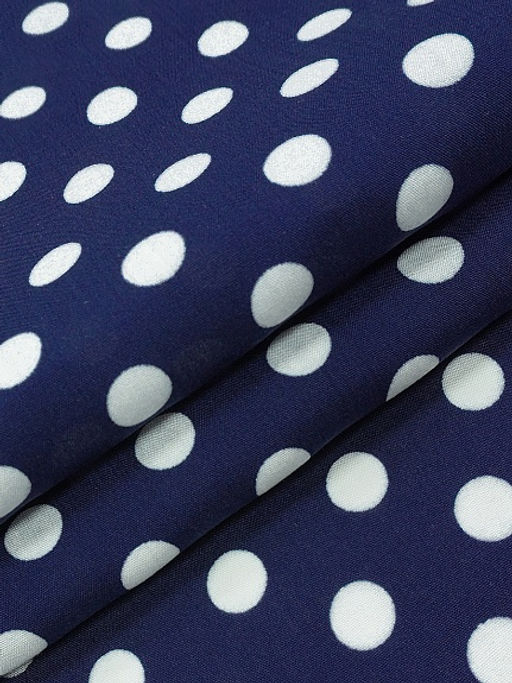 Штапель Белый горох (11мм) цв.чернильно-синий, ш.1.45м, вискоза-100%, 95гр/м.кв - Купава фото 6