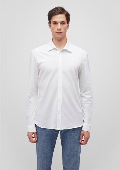 Beyaz Orme Gomlek - Mavi фото 3