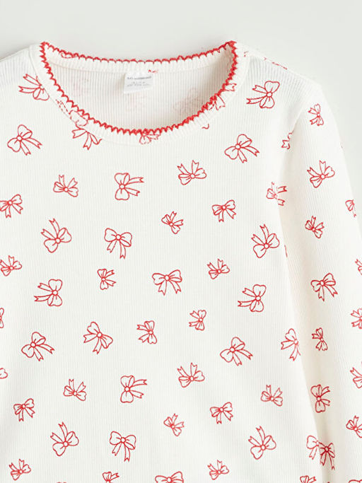 Bisiklet Yaka Fiyonk Desenli K?z ?ocuk Ti??rt