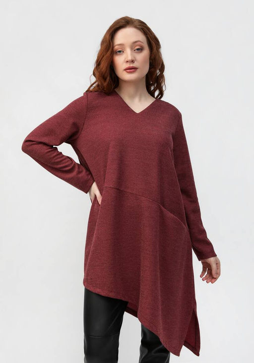 Туника с V-образным вырезом и косым низом марсала