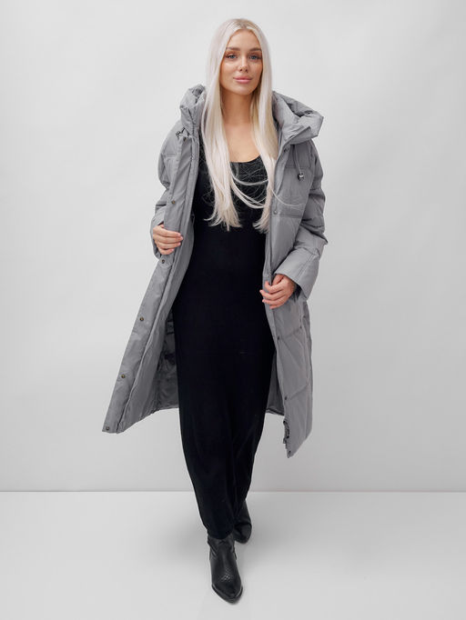 Пальто летучая мышь женское с капюшоном зимнее серого цвета 9619Sr - Mtforce фото 18