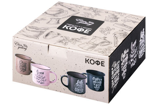 Набор 4 кружек 400 мл 13*9,5*8,8 см Кофе NEW BONE CHINA - Elan gallery фото 9