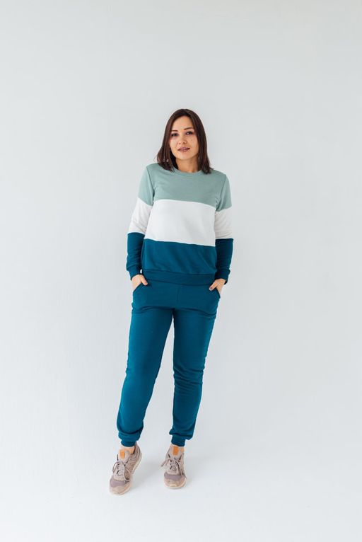 162/224 Костюм со свитшотом Мятный/молочный/петроль для кормящих - Knitka wear фото 2