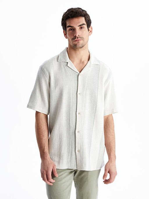 Regular Fit K?sa Kollu ?izgili Erkek G?mlek