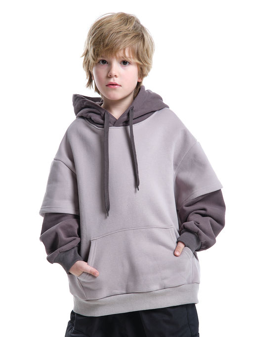 Худи джемпер с начесом с комбинированными рукавами 33-7481 беж/кофе - Mini maxi фото 7