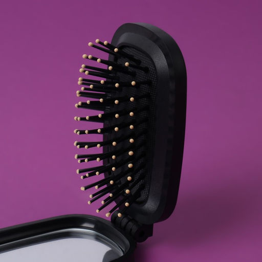 Расчёска массажная, складная, зеркалом, 9.5×5.5 см, чёрная