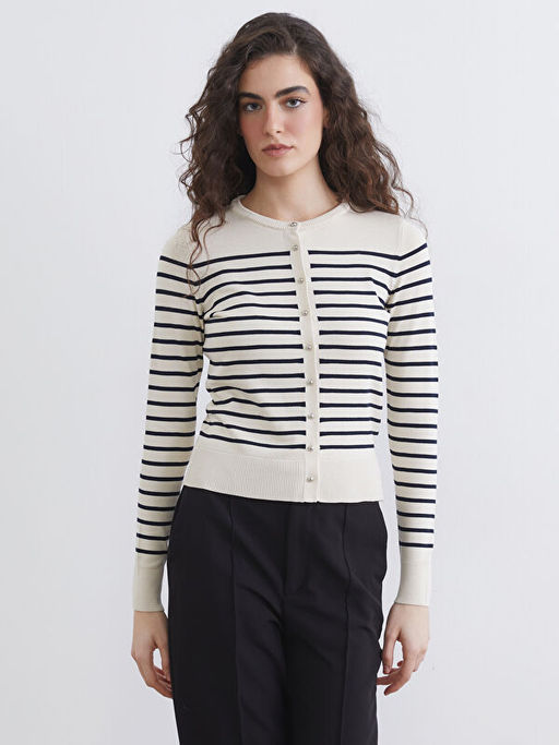 Bisiklet Yaka ?izgili Kad?n Triko H?rka