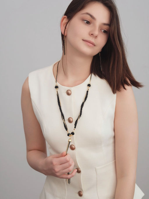 Набор 2 предмета: серьги, бусы Унисон накрученность, цвет золото в чёрном, 60 см