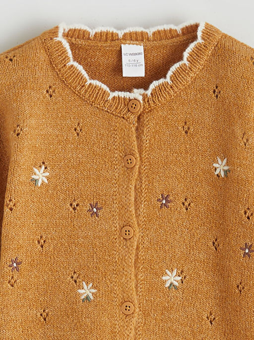 Bisiklet Yaka ?i?ekli K?z ?ocuk Triko H?rka