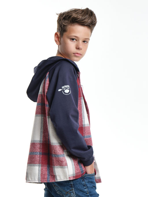 Рубашка подростковая в клетку с капюшоном UD 7982 т.син/бордо клетка - Mini maxi фото 6