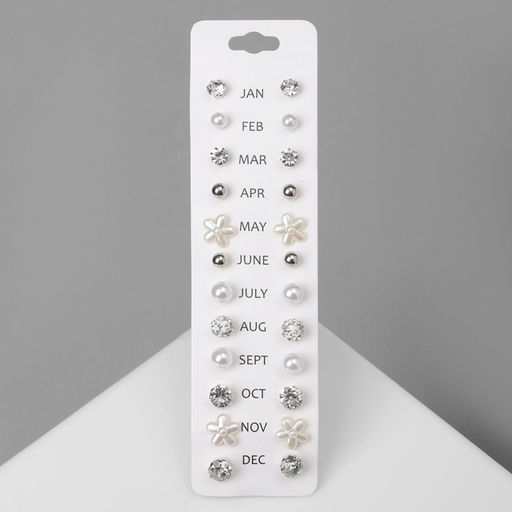 Цена за 2 шт. Серьги пусеты One year, 12 пар, строгий стиль, миксы