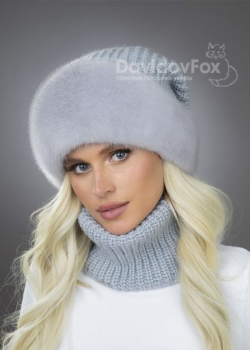 Шапка Ника норка трикотаж сапфир