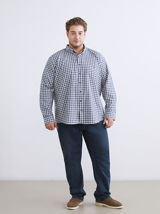 B?y?k Beden Regular Fit Uzun Kollu Ekose Erkek G?mlek