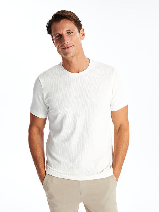 Bisiklet Yaka K?sa Kollu Erkek Dokulu Ti??rt