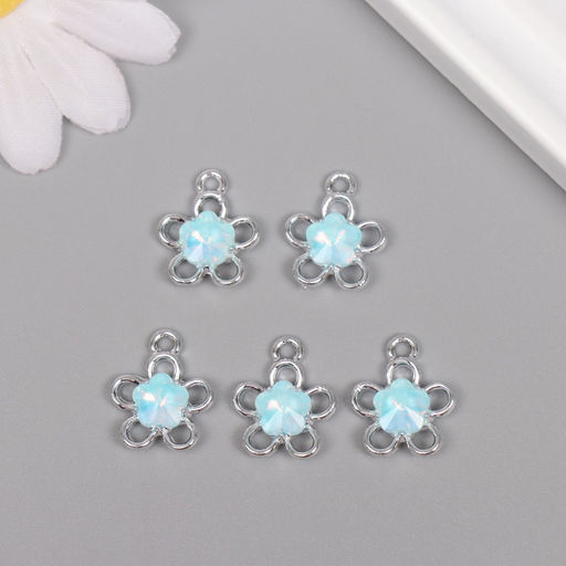 Цена за 5 шт. Декор для творчества металл «Цветок», серебро, голубой, 1.8×1.5×0.5 см