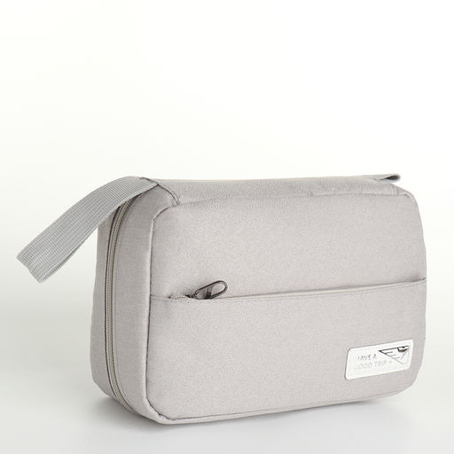 Косметичка-несессер дорожная на молнии, с карманом, крючком, ручкой, серая - Simaland фото 3