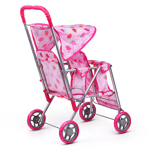 Коляска для кукол, для двойни, металлическая, складная, цвет клубнички на розовом