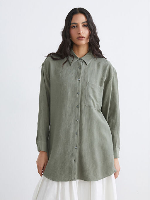 Dokulu Oversize Kad?n G?mlek Tunik