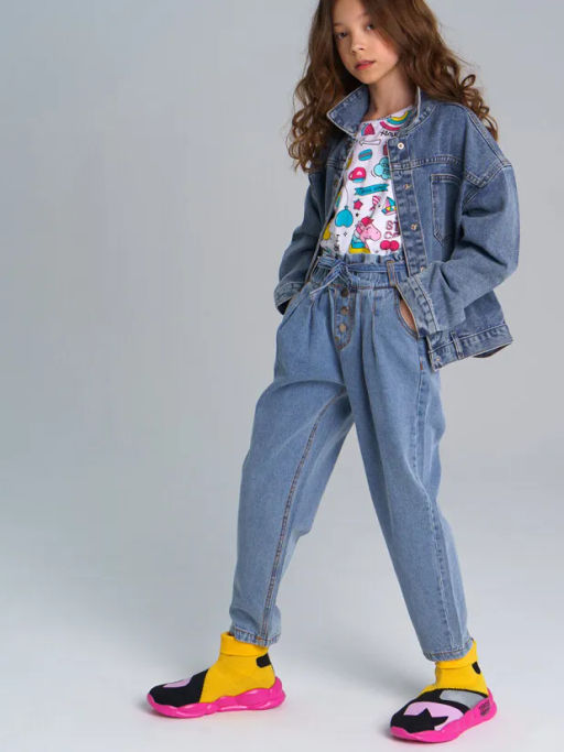 PlayToday / Брюки текстильные джинсовые для девочек  фото 4