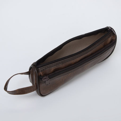 Косметичка-пенал на молнии с карманом, из искусственная кожи, кофейная - Simaland фото 3