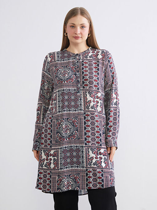 Bisiklet Yaka Etnik Desenli Kad?n Tunik
