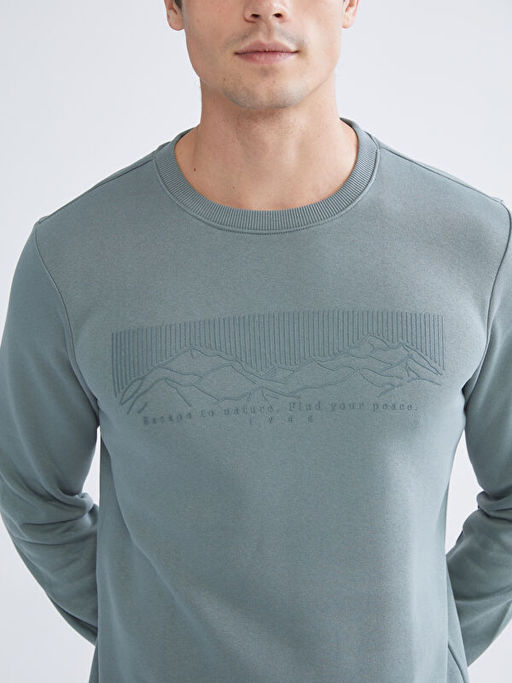 Bisiklet Yaka Bask?l? Erkek Kal?n Sweatshirt