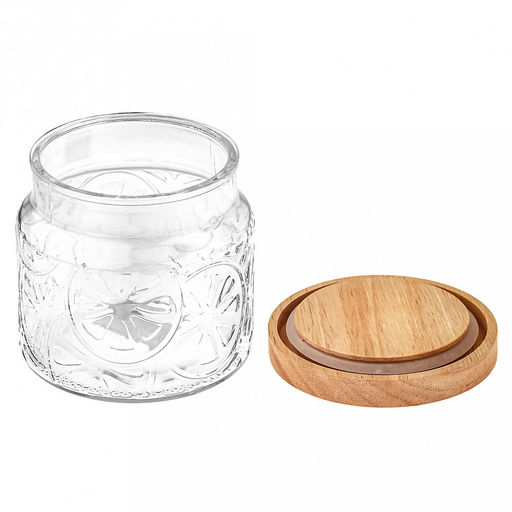 Банка стеклянная прижимная крышка Цитрус 900мл, д12см h11см, деревянная крышка с уплотнителем, д/горла - 9,5см, д/основания - 11см, цветная коробка (Китай) - Домашняя мода фото 3