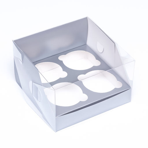 Цена за 2 шт. Коробка для 4 капкейков 16×16×10 см, серебро