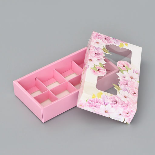 Цена за 5 шт. Коробка складная для 8 конфет «Цветочки», 9.8×17.7×3.5 см. Кондитерская упаковка