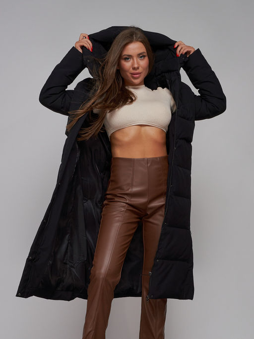 Пальто утепленное молодежное зимнее женское черного цвета 52382Ch - Holdluck фото 20