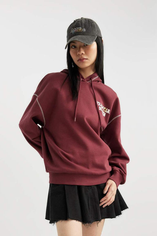 Толстая толстая толстовка с капюшоном и принтом на спине Cool Oversize - Defacto фото 6