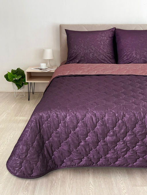 Комплект постельного белья с одеялом New Style КМ-025 баклажан-бордо